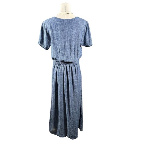 Old Navy Button Down Linen Blend Midi Dress | Blue Short Sleeve Casual | M - Picture 3 of 10
